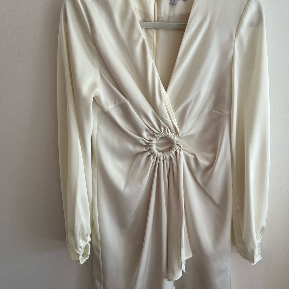 Fate Cream Satin Mini Dress with Twist Detail